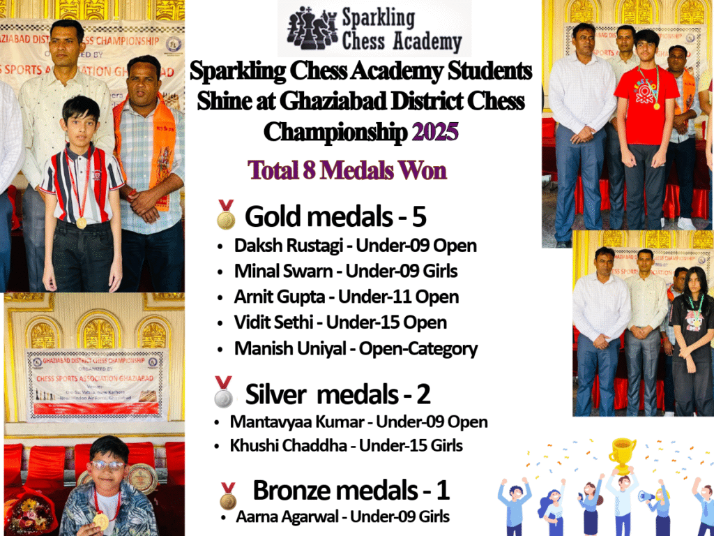 Sparkling Chess Academy Ghaziabad District Championship 2025 medal Winners celebration