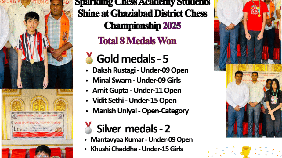 Sparkling Chess Academy Ghaziabad District Championship 2025 medal Winners celebration