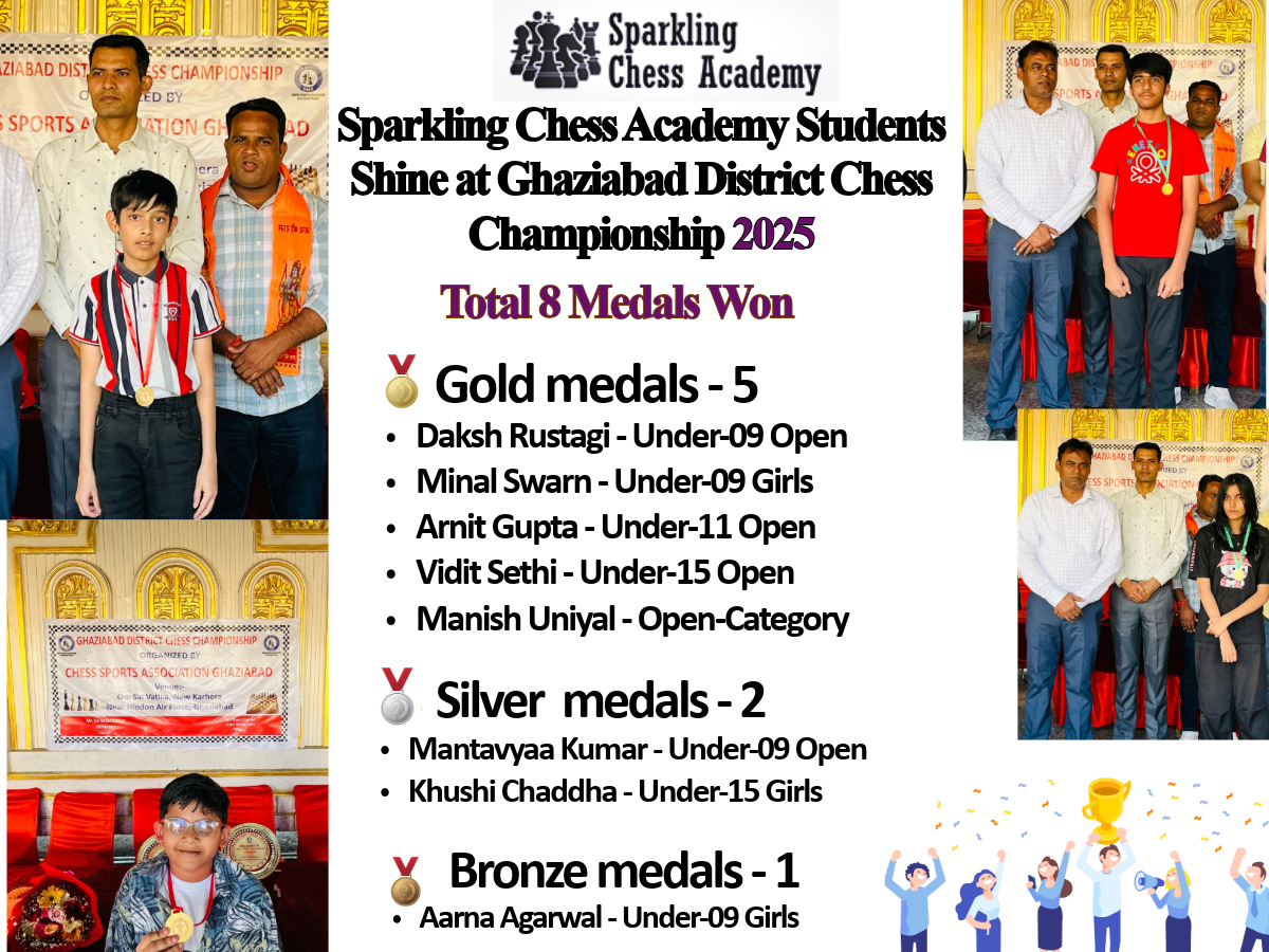 Sparkling Chess Academy Ghaziabad District Championship 2025 medal Winners celebration